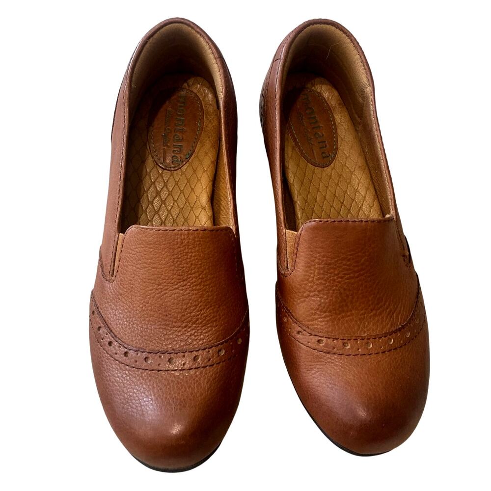 Montana Artisan Crafted Tan Leather Slip On Comfort Loafers Brogue Detail 8.5 M